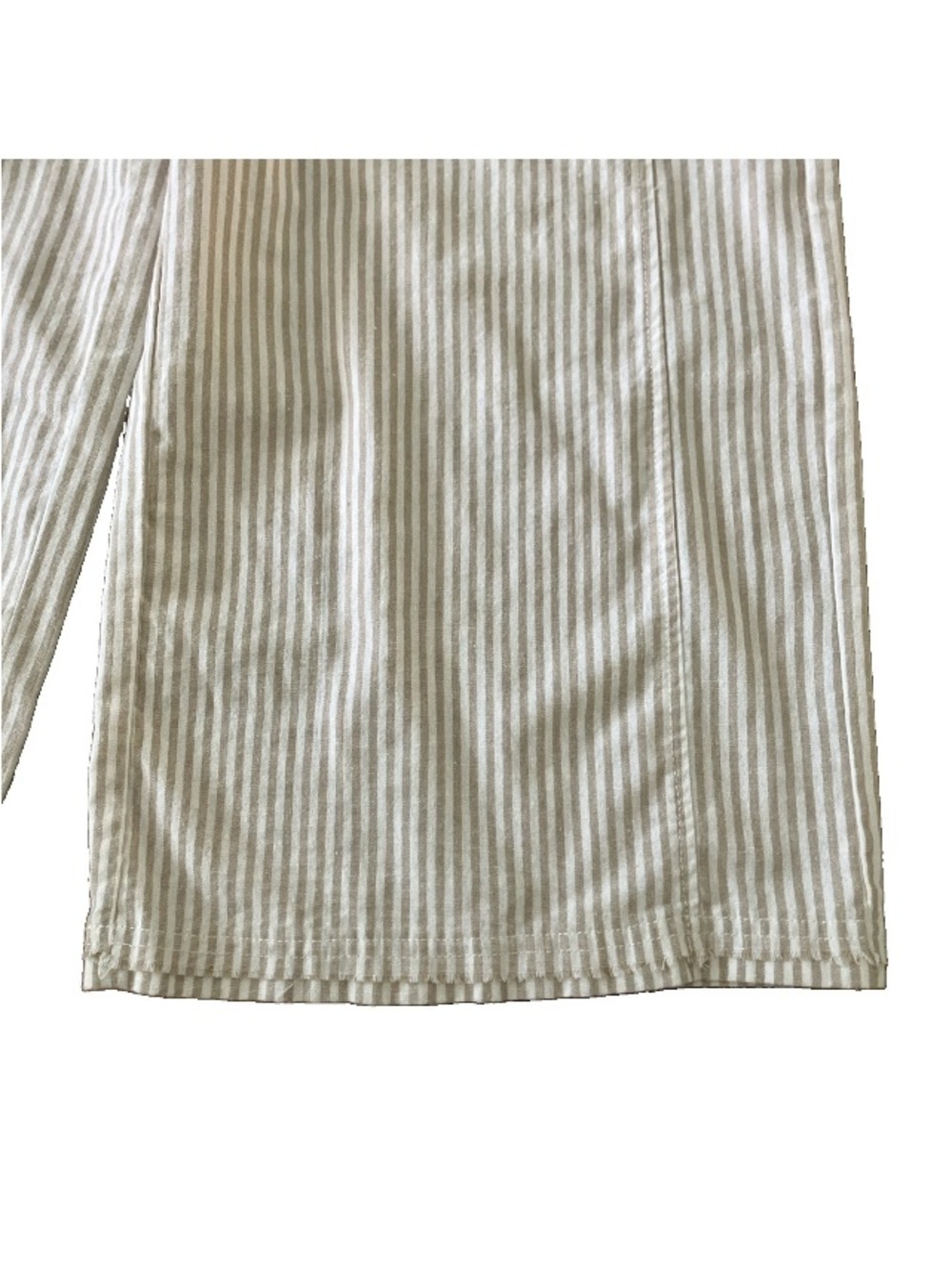 Three Bird Nest L High Hopes Cropped Wide Leg Denim Striped Overalls Tan & White - Picture 2 of 12